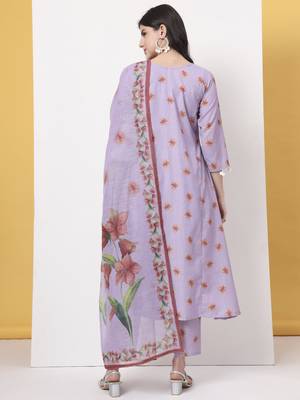 lavender linen cotton a line kurta dupatta pant set 3