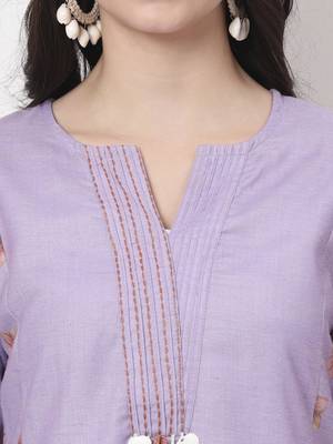 lavender linen cotton a line kurta dupatta pant set 4