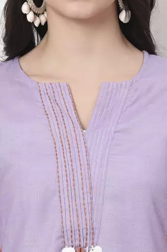 lavender linen cotton a line kurta dupatta pant set