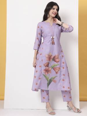 lavender linen cotton a line kurta dupatta pant set 5