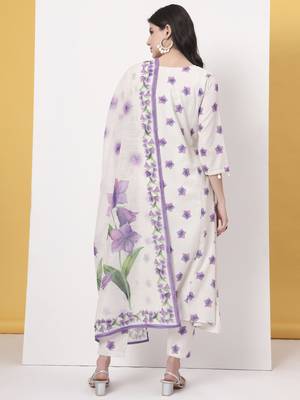 white linen cotton a line kurta dupatta pant set 3