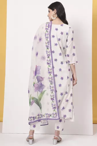 white linen cotton a line kurta dupatta pant set