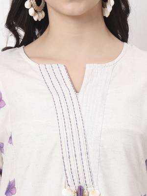 white linen cotton a line kurta dupatta pant set 4