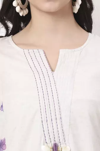 white linen cotton a line kurta dupatta pant set