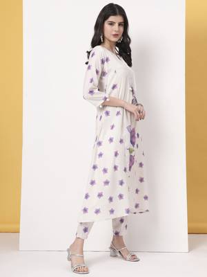 white linen cotton a line kurta dupatta pant set 5