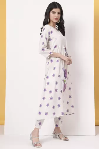 white linen cotton a line kurta dupatta pant set