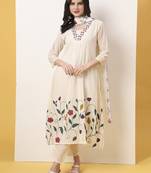 white pure cotton a-line thread work kurta dupatta set