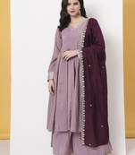 silk purple anarkali kurta dupatta palazzo set