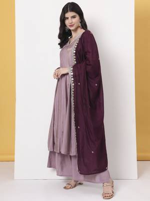 silk purple anarkali kurta dupatta palazzo set 2