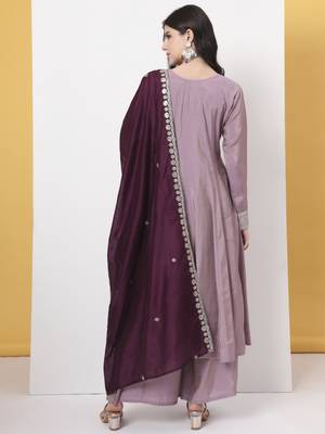 silk purple anarkali kurta dupatta palazzo set 3