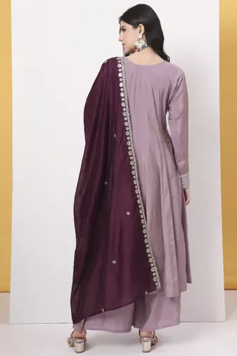 silk purple anarkali kurta dupatta palazzo set