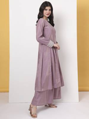 silk purple anarkali kurta dupatta palazzo set 5