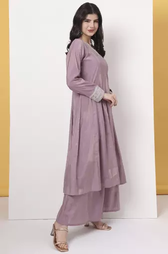 silk purple anarkali kurta dupatta palazzo set