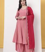 silk pink a line kurta dupatta palazzo set