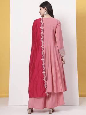 silk pink a line kurta dupatta palazzo set 3