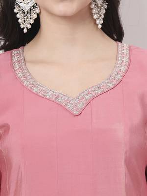 silk pink a line kurta dupatta palazzo set 4
