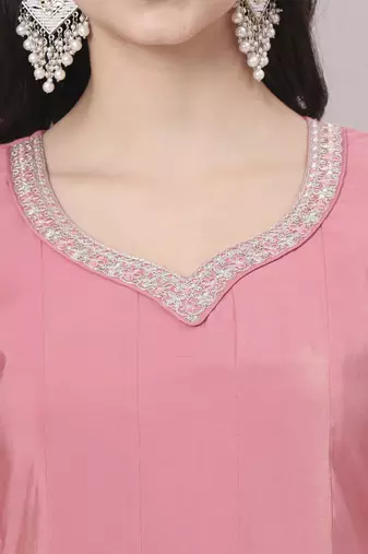 silk pink a line kurta dupatta palazzo set