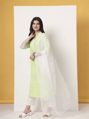 premium cotton poplin green kurta dupatta pant set 2