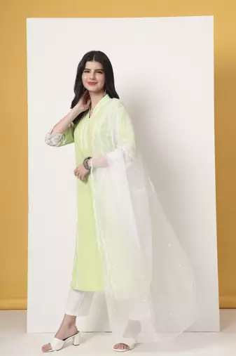 premium cotton poplin green kurta dupatta pant set
