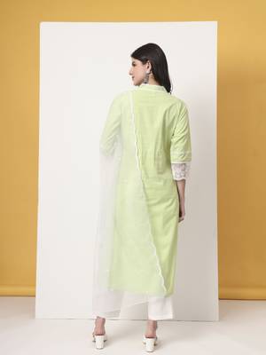 premium cotton poplin green kurta dupatta pant set 3
