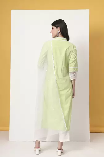 premium cotton poplin green kurta dupatta pant set