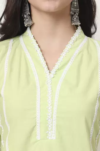 premium cotton poplin green kurta dupatta pant set