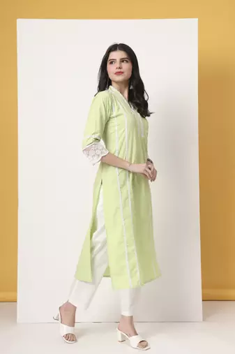 premium cotton poplin green kurta dupatta pant set