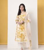 mustard cotton a-line kurta dupatta pant set