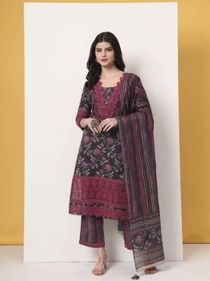cotton purple kurta dupatta set with lace detailing 1