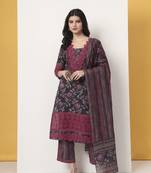 cotton purple kurta dupatta set with lace detailing