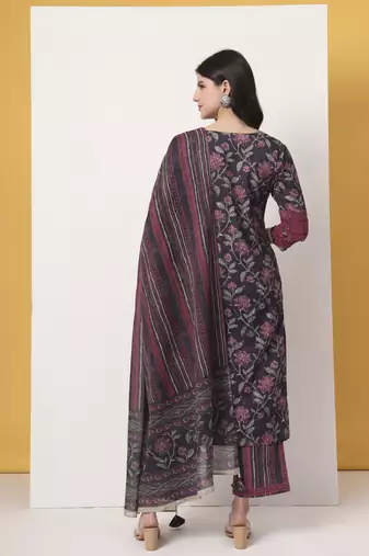 cotton purple kurta dupatta set with lace detailing