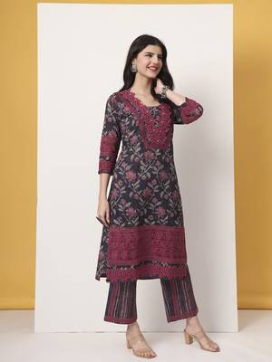 cotton purple kurta dupatta set with lace detailing 5