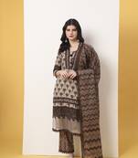brown and off white cotton kurta dupatta set with lace detailing