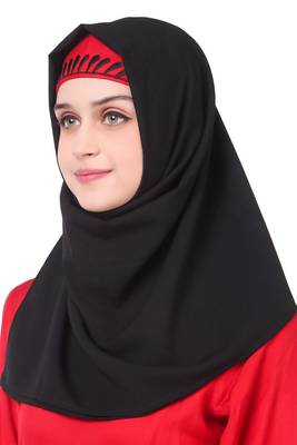 Graphic pattern embellished red rayon abaya 5