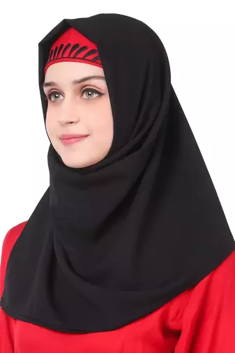 Graphic pattern embellished red rayon abaya