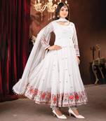 WHITE Faux Blooming EMBROIDERY Anarkali SUIT