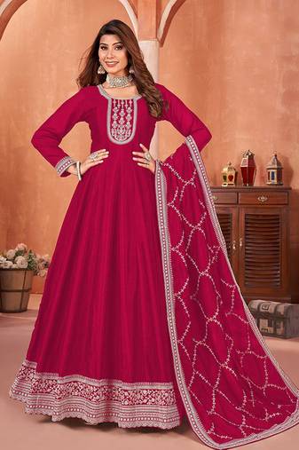 Art silk dark pink embroidered designer salwar kameez
