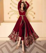 Maroon embroidery zari and dimond georgette anarkali pant- (size upto 42")