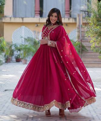 Pink georgette anarkali with  dupatta 1