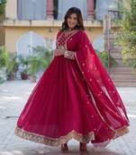 Pink georgette anarkali with  dupatta