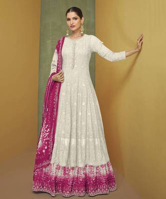White sequins embroidery wedding anarkali suit semi stitched 1
