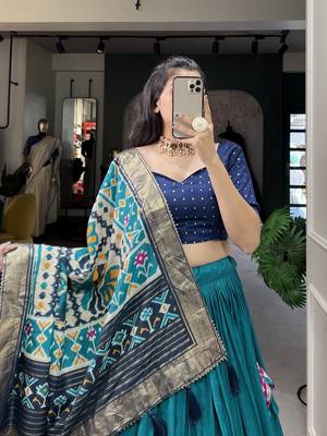 Firozi tussar silk with patola print foil work lehenga choli for women 2