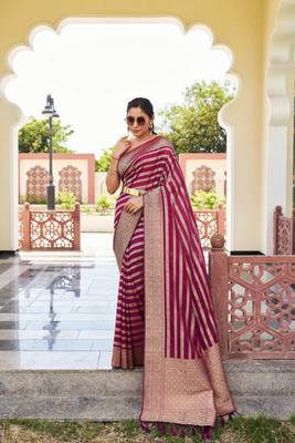 Wine Zari Woven Banarasi Soft Georgette Saree 1