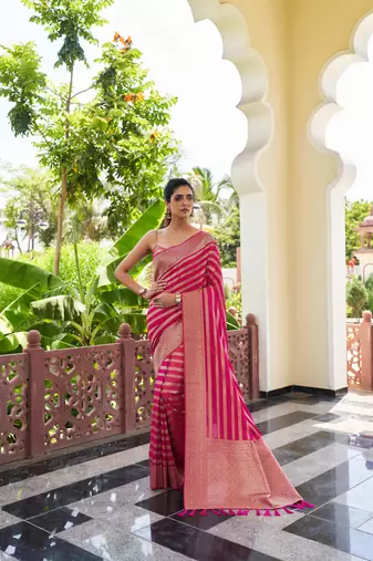 Dark Pink Zari Woven Banarasi Soft Georgette Saree