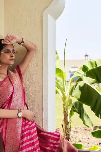Dark Pink Zari Woven Banarasi Soft Georgette Saree