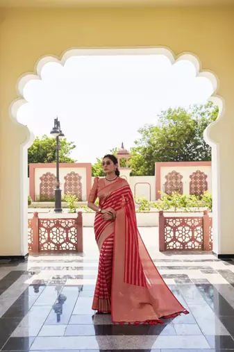 Light Pink Zari Woven Banarasi Soft Georgette Saree