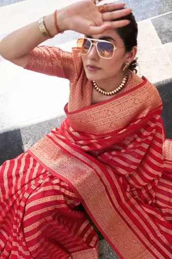 Light Pink Zari Woven Banarasi Soft Georgette Saree