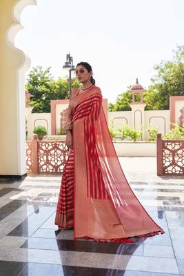 Light Pink Zari Woven Banarasi Soft Georgette Saree 1