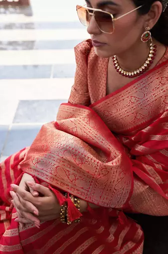 Light Pink Zari Woven Banarasi Soft Georgette Saree