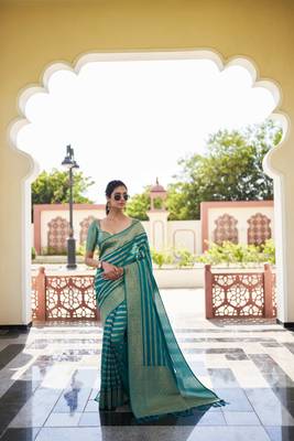 Teal Blue Zari Woven Banarasi Soft Georgette Saree 1